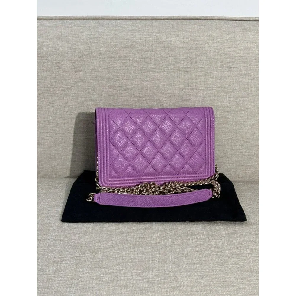 CHANEL Purple Caviar Boy WOC LGHW